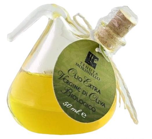 Ampolla di vetro olio d'oliva in un'ampolla di vetro